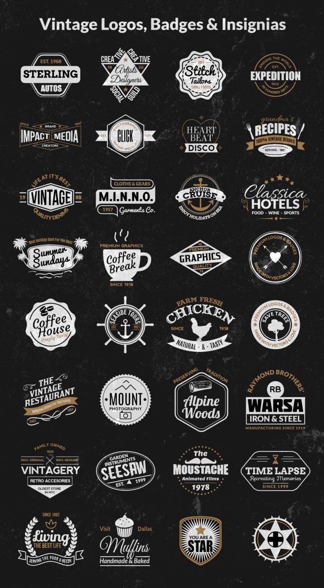 Vintage Logos, Badges, Insignias Kit - Vol.1 - Graphicsfuel