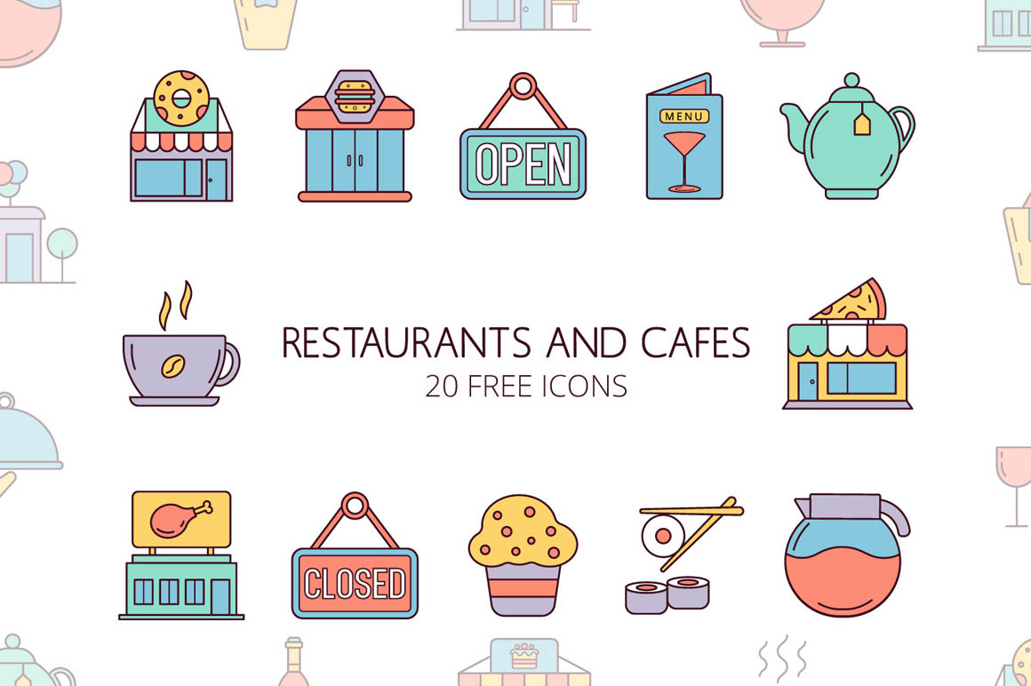 Restaurants and Cafes Vector Free Icon Set