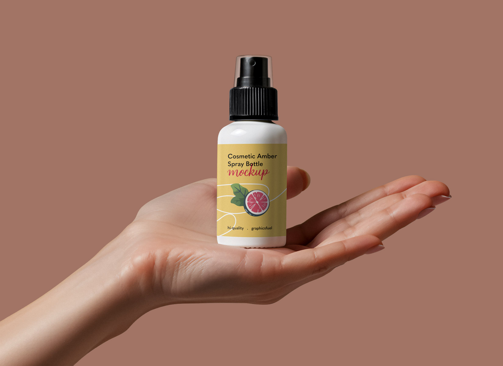 Cosmetic Amber Spray Bottle In Hand Mockup