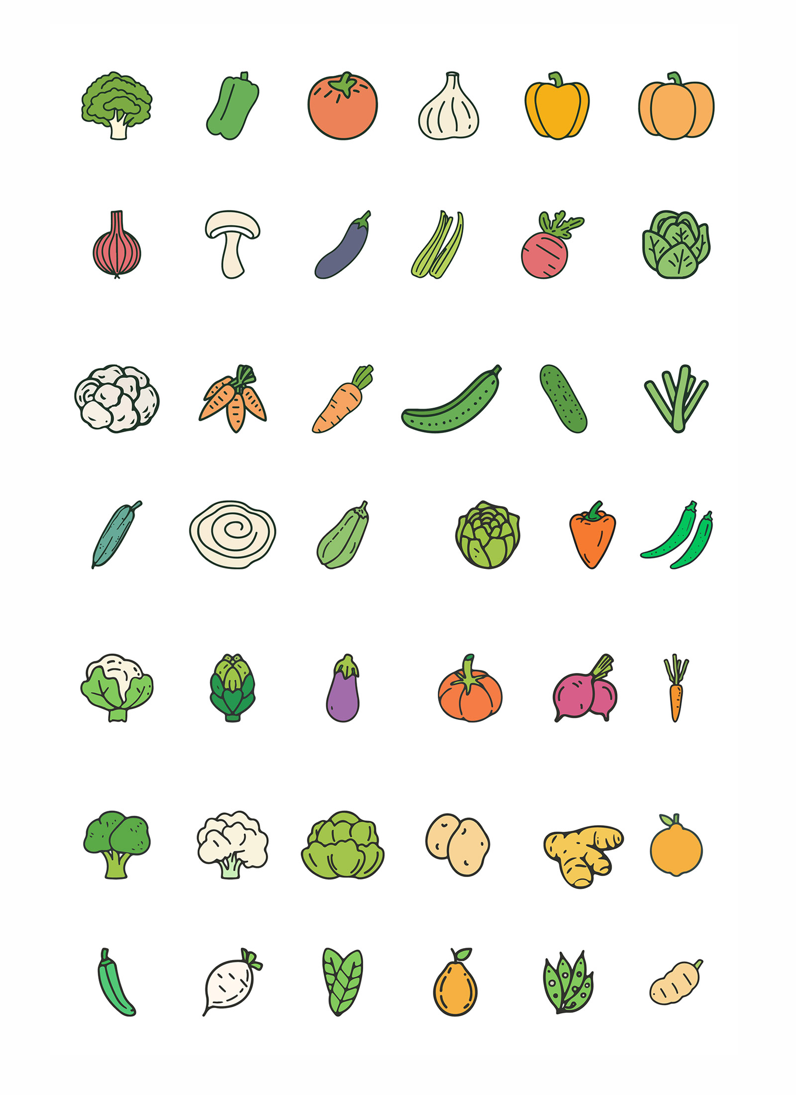 Vector vegetable color icons