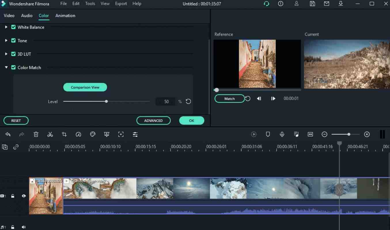 finalizing the color match and exporting the video