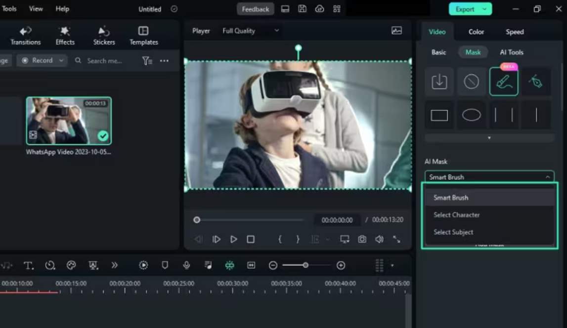 Selecting the ai video masking tool