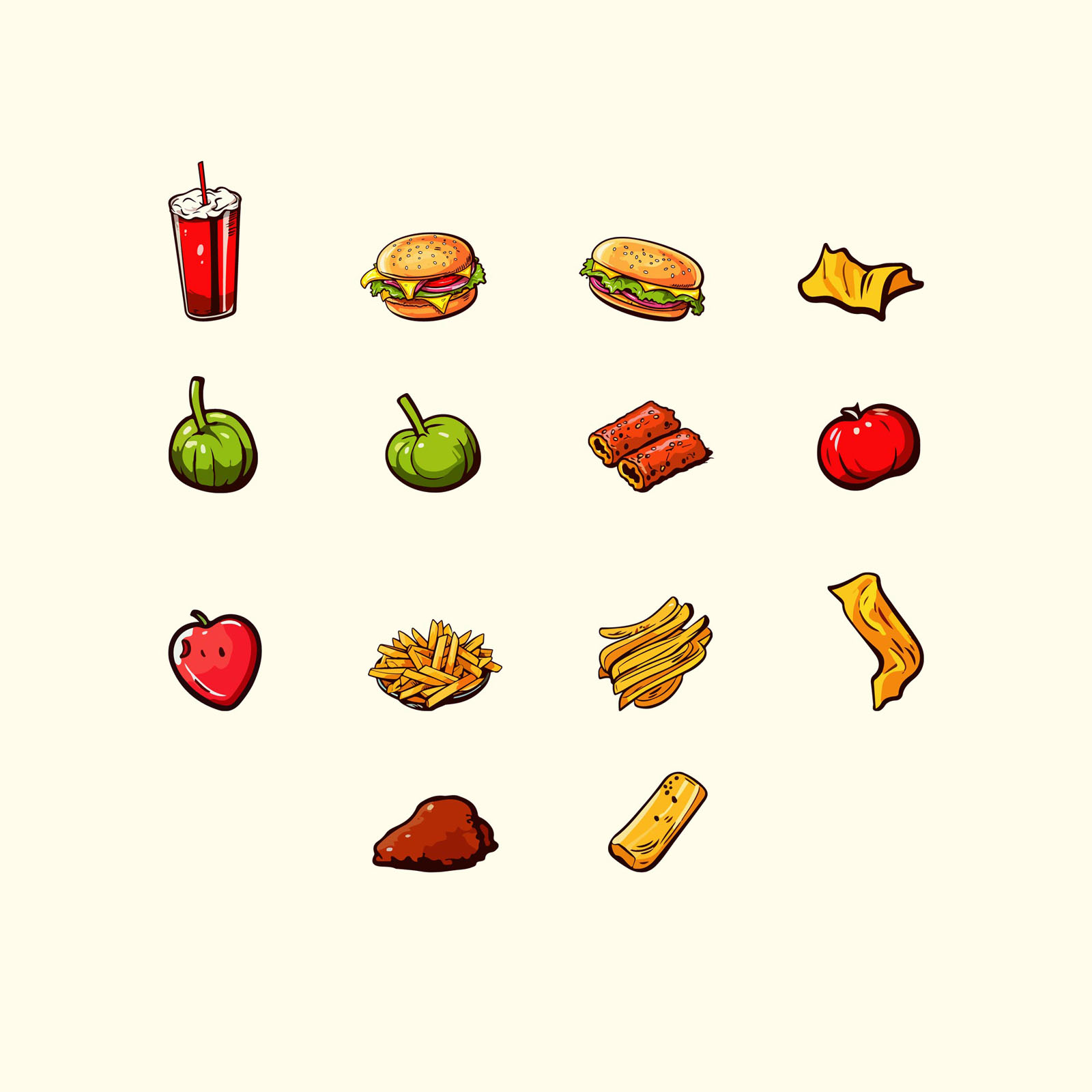 Vector Doodle Hotdog Burger Fries icon Illustration