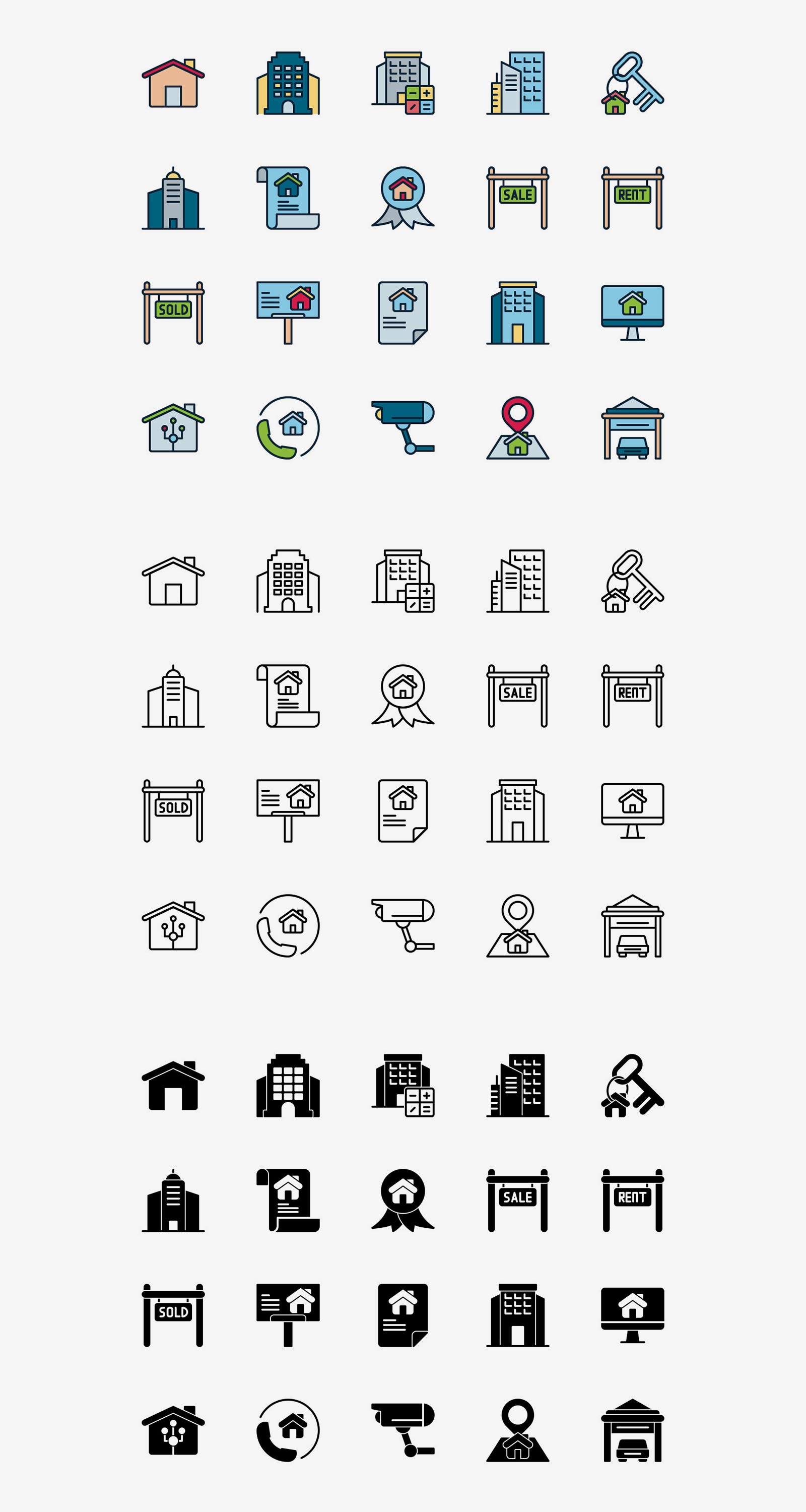 Real Estate and Property Icons Vectors