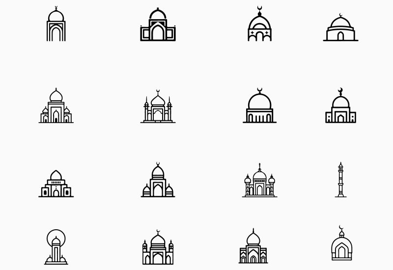 Vector Islamic Religious Mosque Icons